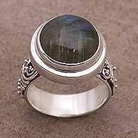Labradorite dome ring, 'Lovely Forest' - Labradorite and Sterling Silver Dome Ring from Bali