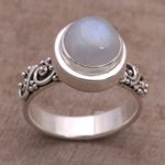 Rainbow moonstone cocktail ring, 'Translucent Forest' - Rainbow Moonstone and Sterling Silver Ring from Bali