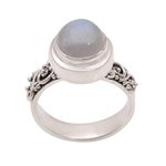 Rainbow moonstone cocktail ring, 'Translucent Forest' - Rainbow Moonstone and Sterling Silver Ring from Bali