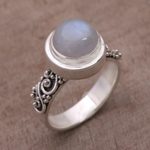 Rainbow moonstone cocktail ring, 'Translucent Forest' - Rainbow Moonstone and Sterling Silver Ring from Bali