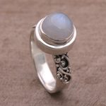 Rainbow moonstone cocktail ring, 'Translucent Forest' - Rainbow Moonstone and Sterling Silver Ring from Bali