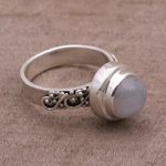 Rainbow moonstone cocktail ring, 'Translucent Forest' - Rainbow Moonstone and Sterling Silver Ring from Bali