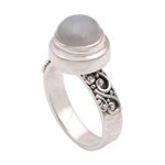 Rainbow moonstone cocktail ring, 'Translucent Forest' - Rainbow Moonstone and Sterling Silver Ring from Bali