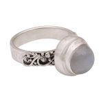Rainbow moonstone cocktail ring, 'Translucent Forest' - Rainbow Moonstone and Sterling Silver Ring from Bali