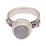 Rainbow moonstone cocktail ring, 'Translucent Forest' - Rainbow Moonstone and Sterling Silver Ring from Bali