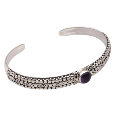 Amethyst cuff bracelet, 'Swirling Altar' - Amethyst and Sterling Silver Cuff Bracelet from Bali
