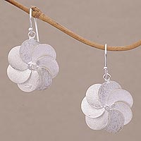 Sterling silver dangle earrings, 'Windmill Flowers' - Sterling Silver Floral Dangle Earrings from Bali