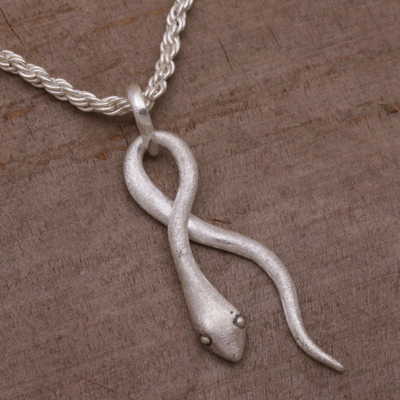 Sterling silver pendant necklace, 'Sublime Serpent' - Artisan Crafted Sterling Silver Snake Pendant Necklace