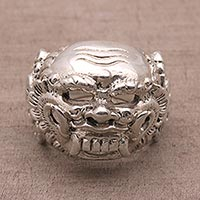 Sterling silver dome ring, 'Celuluk Charm' - Sterling Silver Ring Depicting Balinese Demon