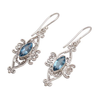 London blue topaz dangle earrings, 'Temple Eyes' - London Blue Topaz and Sterling Silver Dangle Earrings