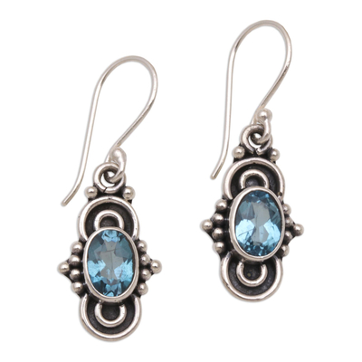 London blue topaz dangle earrings, 'Antique Altar' - London Blue Topaz and Sterling Silver Dangle Earrings