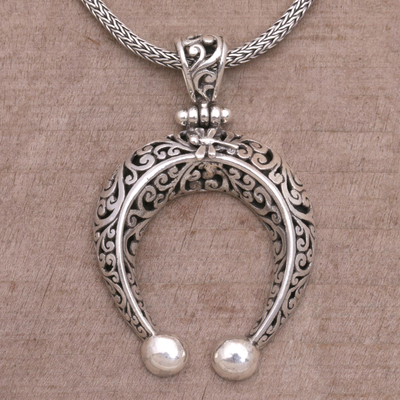 Sterling silver pendant necklace, 'Lucky Vines' - Sterling Silver Horseshoe-Shaped Pendant Necklace from Bali