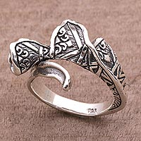 Sterling silver cocktail ring, Waving Songket