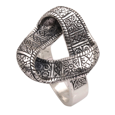 Sterling silver cocktail ring, 'Infinite Songket' - 925 Sterling Silver Infinity Cocktail Ring from Bali