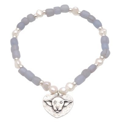 Cultured Pearl Dog-Themed Beaded Bracelet from Bali