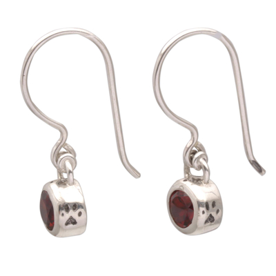 Garnet dangle earrings, 'Glowing Paws' - Garnet and Sterling Silver Dangle Earrings from Bali
