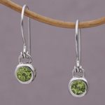 Peridot dangle earrings, 'Glowing Paws' - Peridot and Sterling Silver Dangle Earrings from Bali