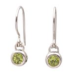 Peridot dangle earrings, 'Glowing Paws' - Peridot and Sterling Silver Dangle Earrings from Bali