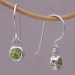 Peridot dangle earrings, 'Glowing Paws' - Peridot and Sterling Silver Dangle Earrings from Bali