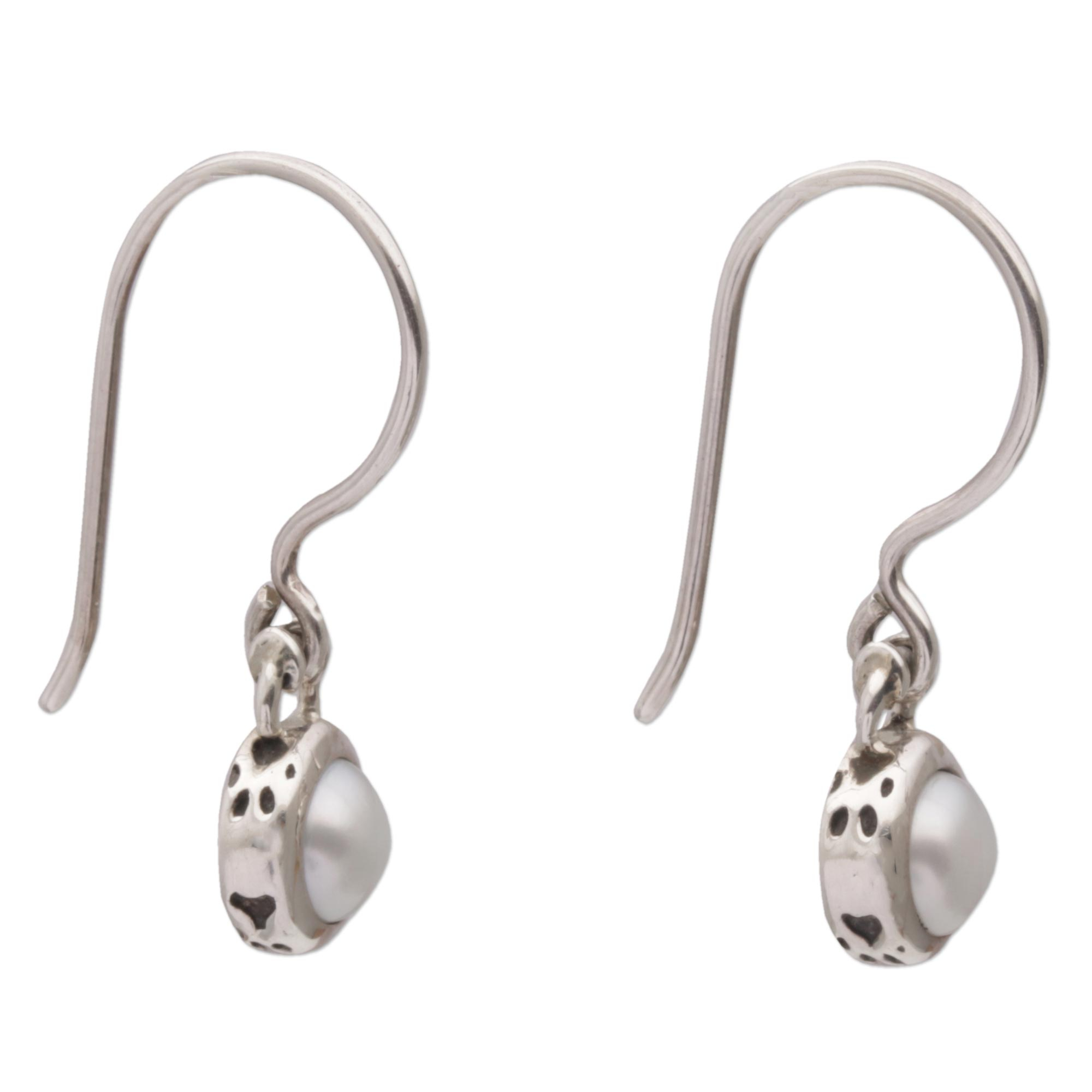 Cultured Pearl Paw Motif Dangle Earrings from Bali - Glowing Paws | NOVICA
