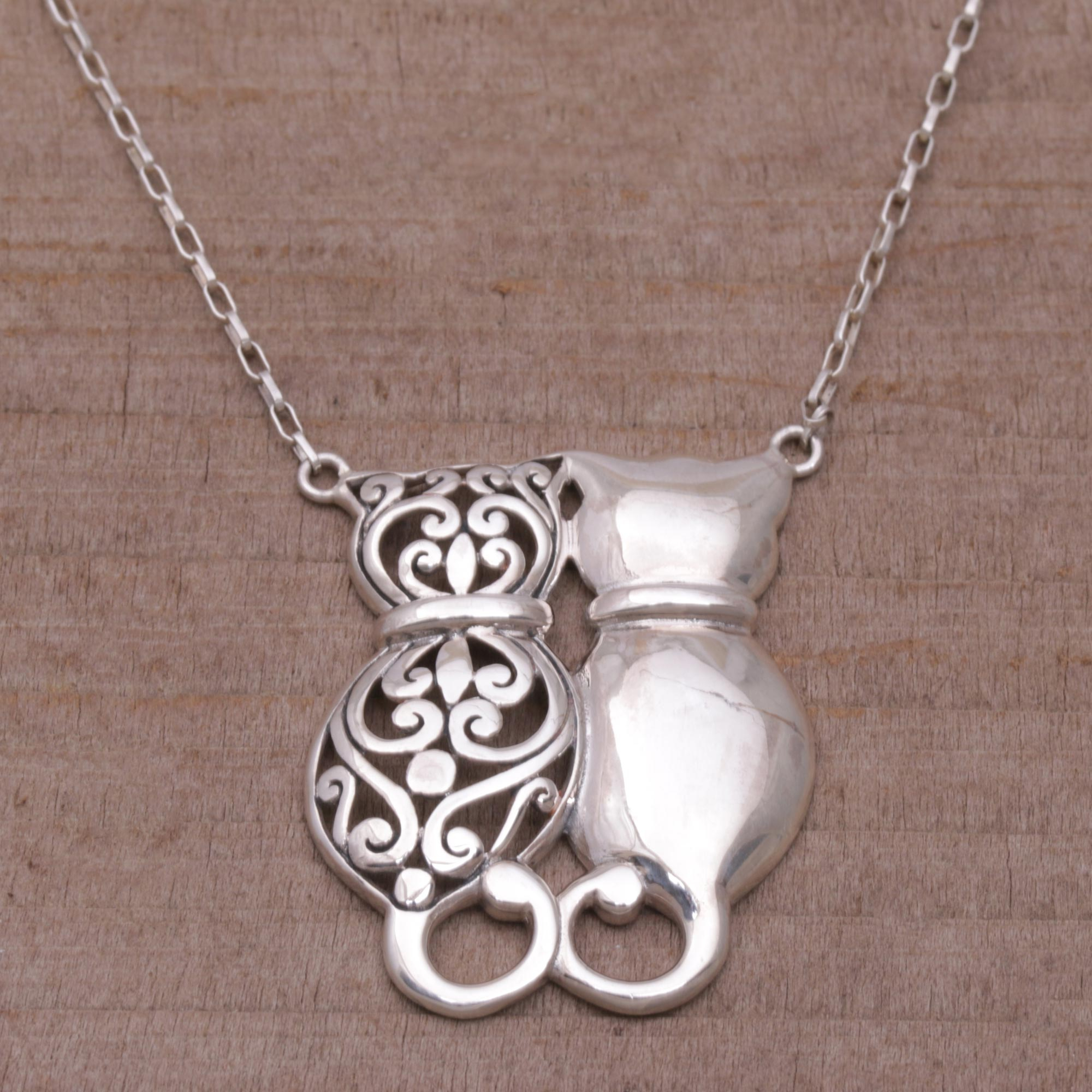 Beydodo Cat Pendants Necklace Necklace 925 Sterling Silver Heart Lucky Cat Cubic Zirconia 