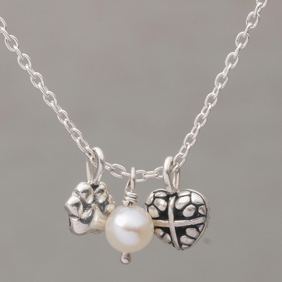 collar con colgante de perlas cultivadas - Collar con forma de corazón y zarpa de plata de ley y perlas cultivadas
