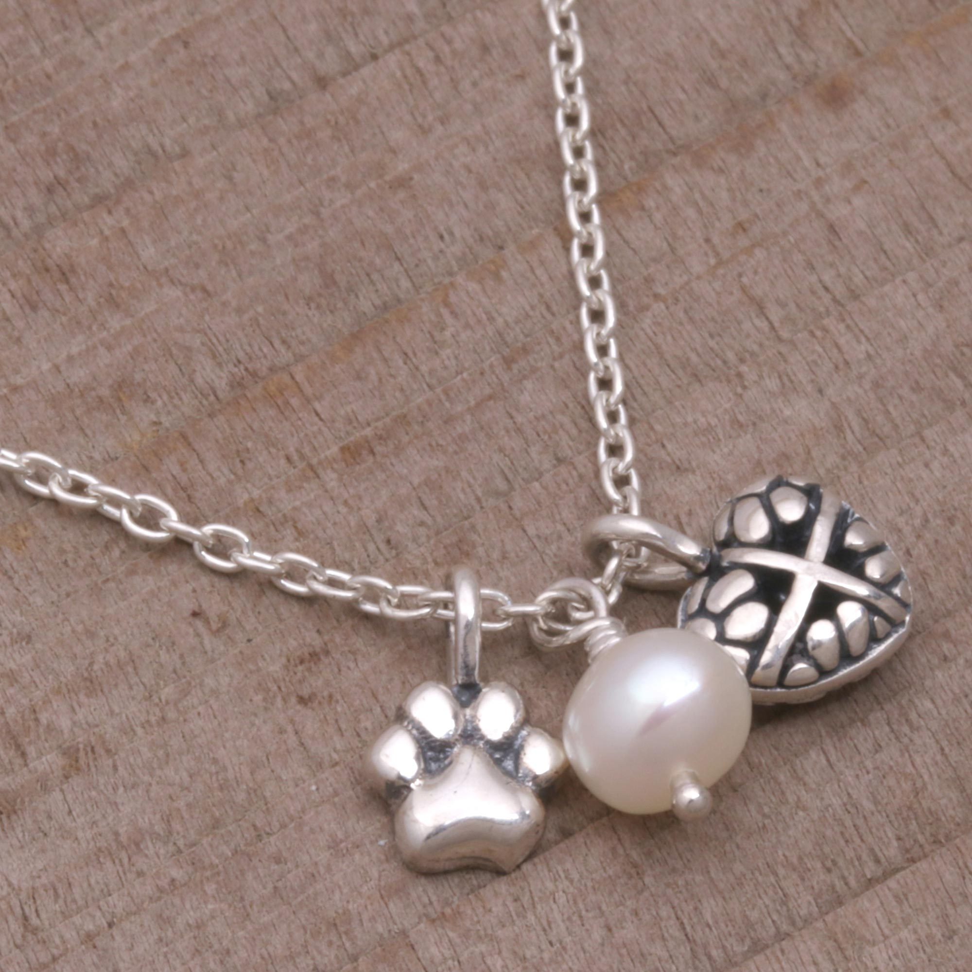 UNICEF Market Cultured Pearl and Sterling Silver Heart Paw Necklace
