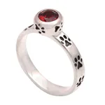 Garnet single stone ring, 'Paws for Celebration' - Garnet and Sterling Silver Single Stone Ring from Bali