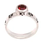 Garnet single stone ring, 'Paws for Celebration' - Garnet and Sterling Silver Single Stone Ring from Bali