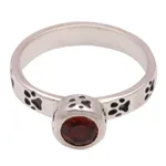 Garnet single stone ring, 'Paws for Celebration' - Garnet and Sterling Silver Single Stone Ring from Bali