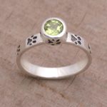 Peridot single stone ring, 'Paws for Celebration' - Peridot and Sterling Silver Single Stone Ring from Bali