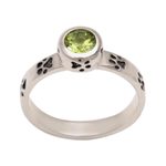 Peridot single stone ring, 'Paws for Celebration' - Peridot and Sterling Silver Single Stone Ring from Bali