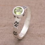 Peridot single stone ring, 'Paws for Celebration' - Peridot and Sterling Silver Single Stone Ring from Bali