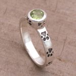 Peridot single stone ring, 'Paws for Celebration' - Peridot and Sterling Silver Single Stone Ring from Bali
