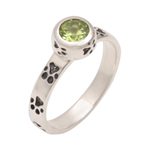 Peridot single stone ring, 'Paws for Celebration' - Peridot and Sterling Silver Single Stone Ring from Bali