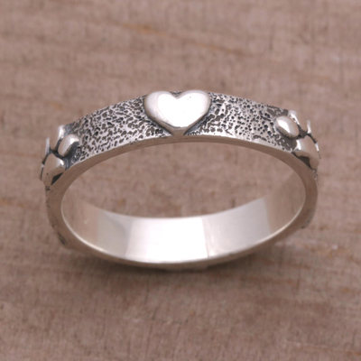 Bandring aus Sterlingsilber - Ring aus Sterlingsilber mit Herz- und Pfotenabdruck aus Bali