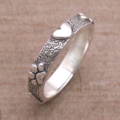 Bandring aus Sterlingsilber - Ring aus Sterlingsilber mit Herz- und Pfotenabdruck aus Bali