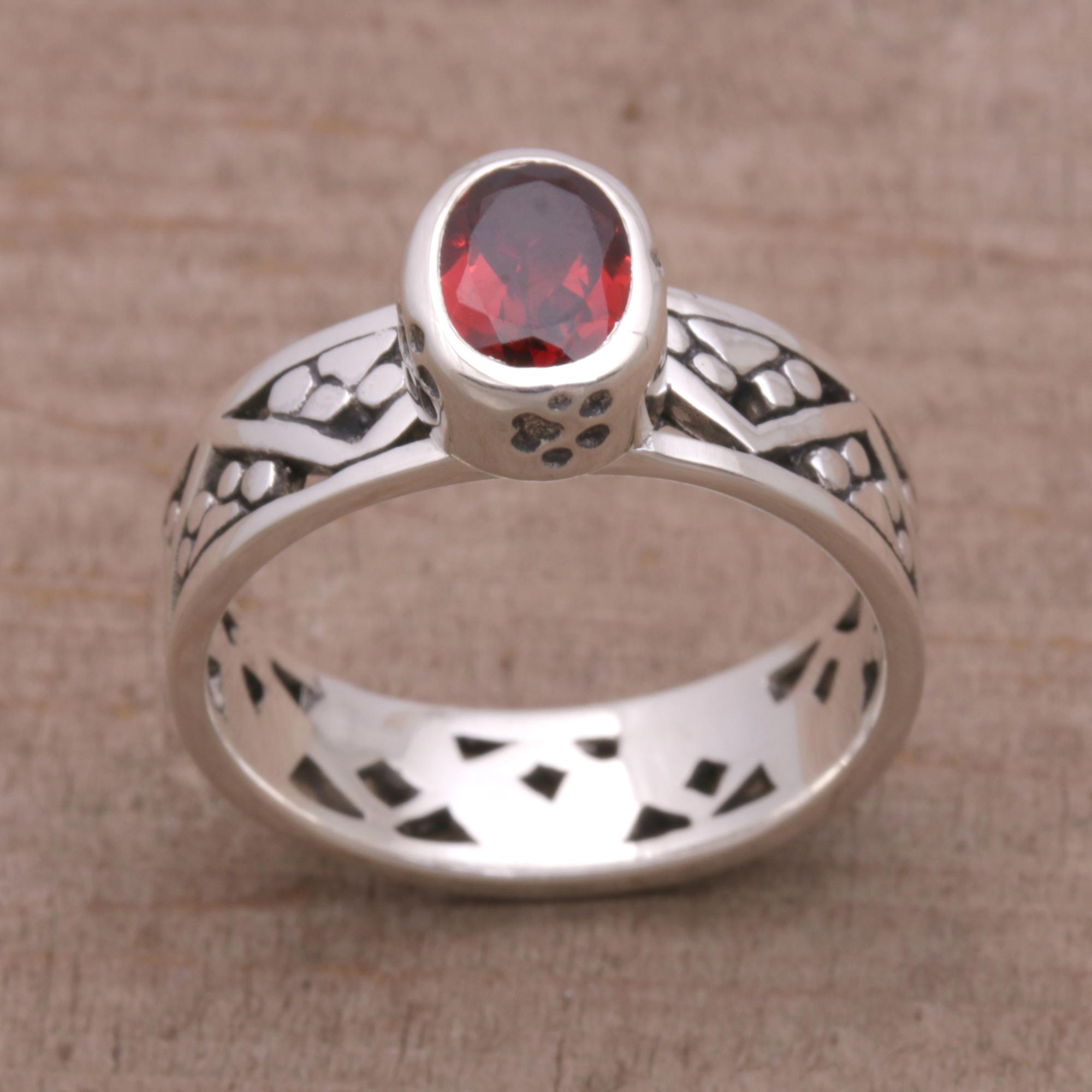 Middelen Voorrecht medeleerling Garnet and Sterling Silver Single Stone Ring from Bali - Paws for a Cause |  NOVICA Canada