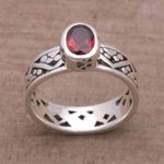 Garnet single stone ring, 'Paws for a Cause' - Garnet and Sterling Silver Single Stone Ring from Bali