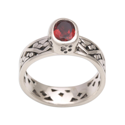 Garnet single stone ring, 'Paws for a Cause' - Garnet and Sterling Silver Single Stone Ring from Bali
