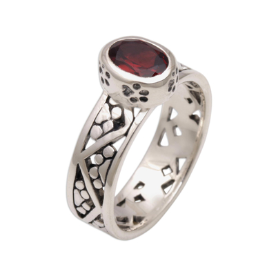 Garnet single stone ring, 'Paws for a Cause' - Garnet and Sterling Silver Single Stone Ring from Bali