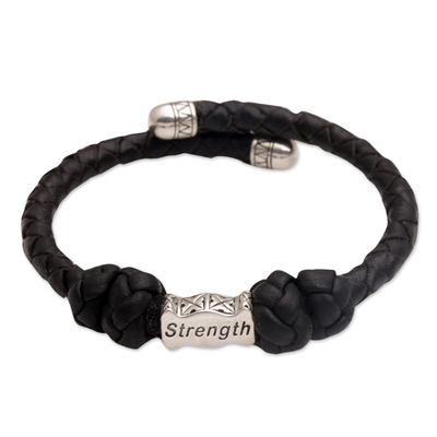 Sterling Silver Accent Leather Strength Bracelet from Bali