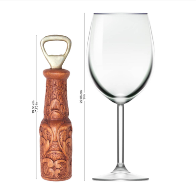 Wood bottle opener, 'Floral Refreshment' - Handcrafted Suar Wood Floral Bottle Opener from Bali