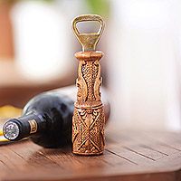 Wood bottle opener, 'Refreshment Vine'