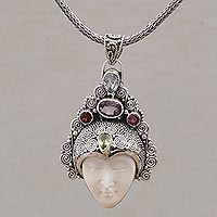 Multi-gemstone pendant necklace, 'Jeweled Knight'