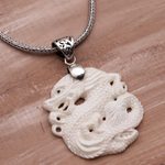 Sterling silver and bone pendant necklace, 'Sky Guardian' - Sterling Silver and Bone Dragon Pendant Necklace from Bali