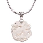 Sterling silver and bone pendant necklace, 'Sky Guardian' - Sterling Silver and Bone Dragon Pendant Necklace from Bali