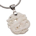 Sterling silver and bone pendant necklace, 'Sky Guardian' - Sterling Silver and Bone Dragon Pendant Necklace from Bali