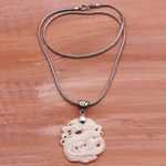 Sterling silver and bone pendant necklace, 'Sky Guardian' - Sterling Silver and Bone Dragon Pendant Necklace from Bali