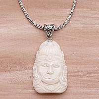 Sterling silver and bone pendant necklace, 'Supreme Hanuman'